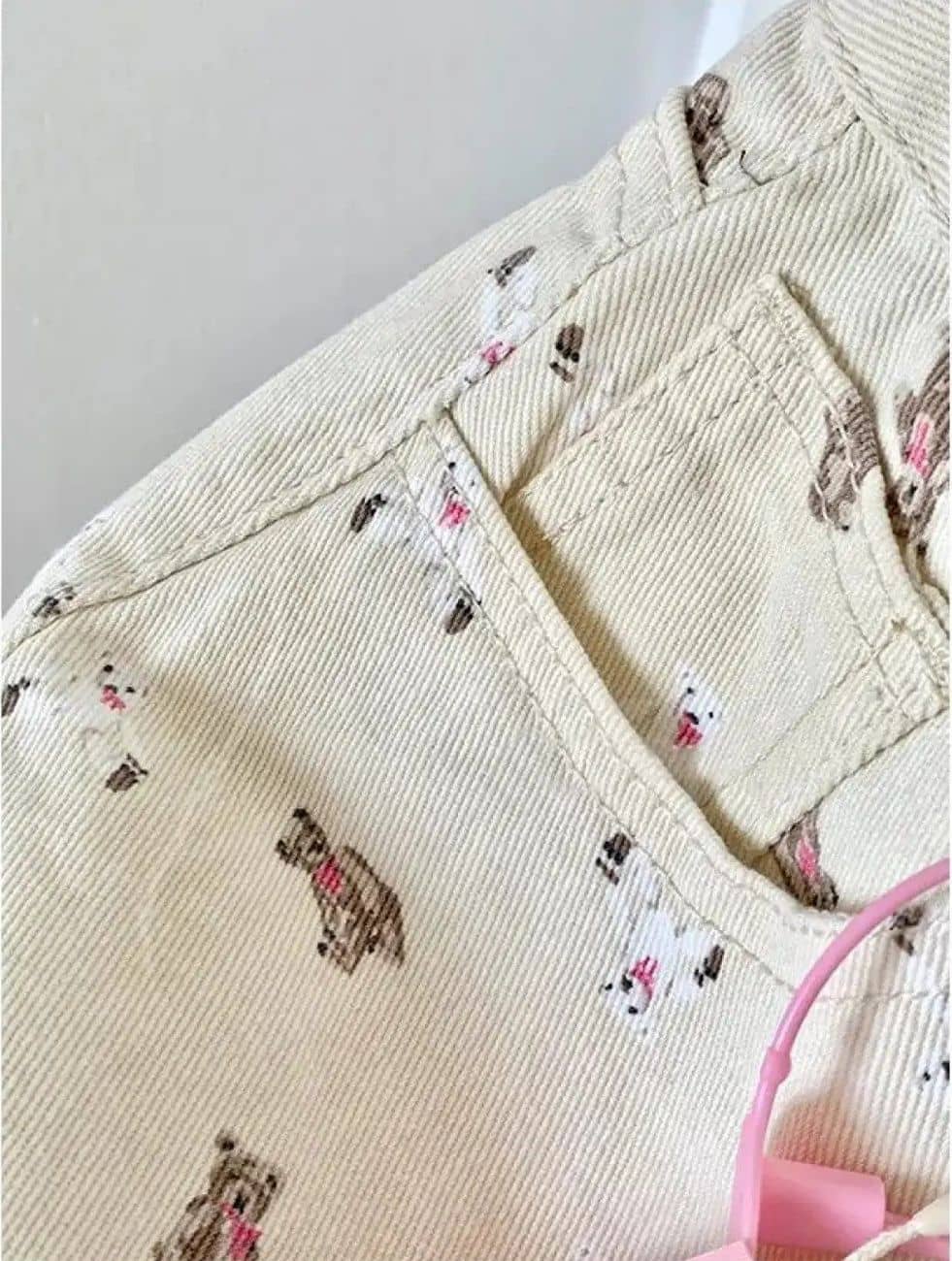 【クマさん柄】 ワイドパンツ レディース コーデュロイパンツ デニムパンツ 総柄 アニマル くま ズボン ボトムス ロングパンツ ストレートパンツ ガウチョパンツ ジーンズ ジーパン ハイウエスト ウエストゴム 楽ちん ゆったり 体型カバー 着痩せ 脚長 美脚 細見え