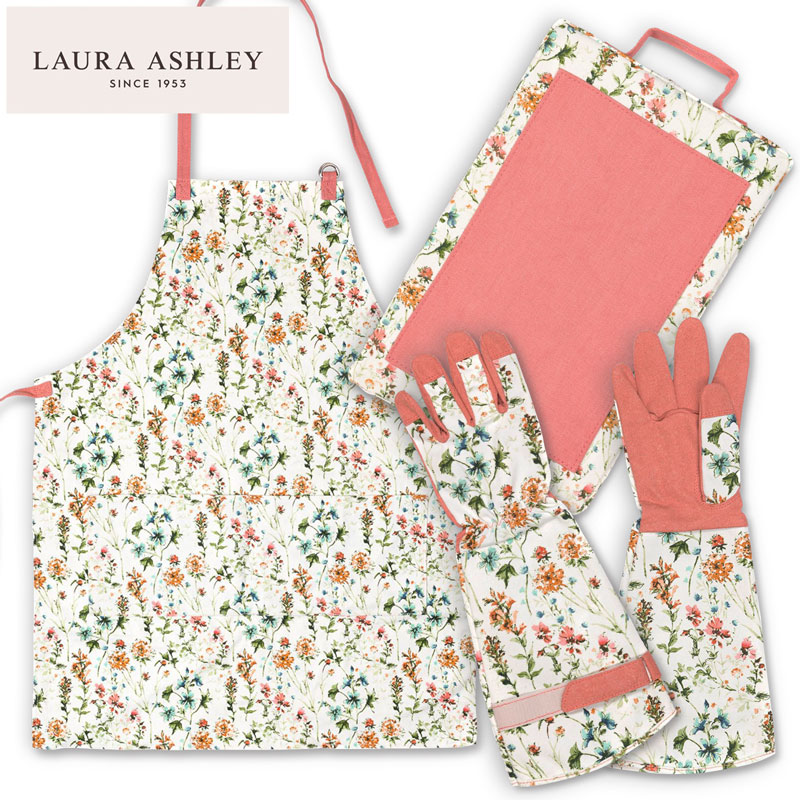 イギリス Laura Ashley ローラアシュレイ ワイルドメドウ ガーデニング3点ギフトセット エプロン ＆ ニーラー ＆ ガントレットグローブ ピンク ガーデニング 園芸 英国ブランド ギフト 9,088円