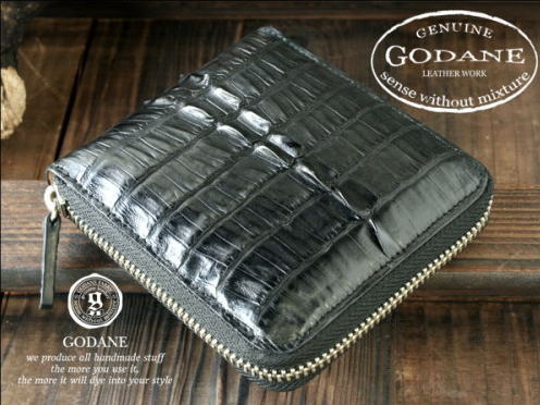 最高級カイマンクロコダイル革 GODANE ワニ エキゾチックレザー ×ヌメ革 小銭入れ付 本革 男性用 メンズ二つ折財布 ショートウォレット10P03Dec16 紳士用 (鰐革) 【ゴダン】 アコーディオン