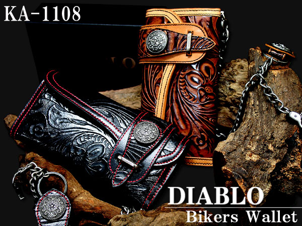 バイカー必見 憧れのBuffalo Leather diablo ディアブロ　長財布バッファローレザーを使用 メンズ 本革ブランド ka1108【さいふ サイフ 財布 wallet】水牛カービング調　牛革ロングウォレット クリスマス ギフト プレゼント 贈り物