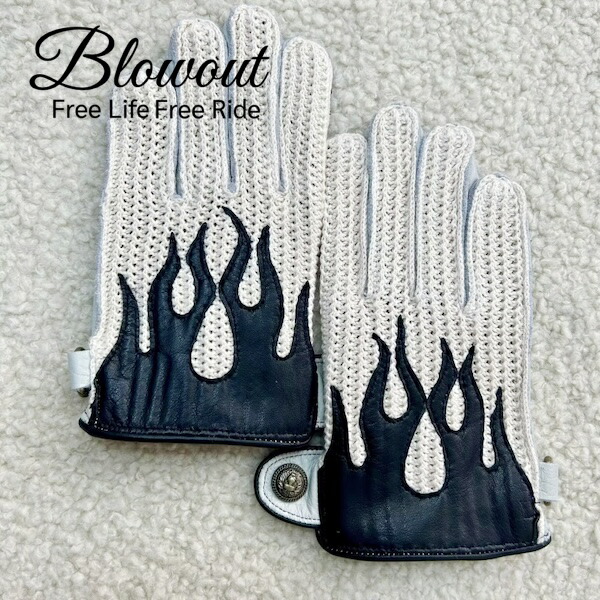 2 各色あり Blowout フレイムス レザーグローブ 本革 皮 鹿皮 ディアスキン 手袋 ハーレー バイカー チョッパー ファイヤー ウエストライド BUCO BELL｜Blowout Store