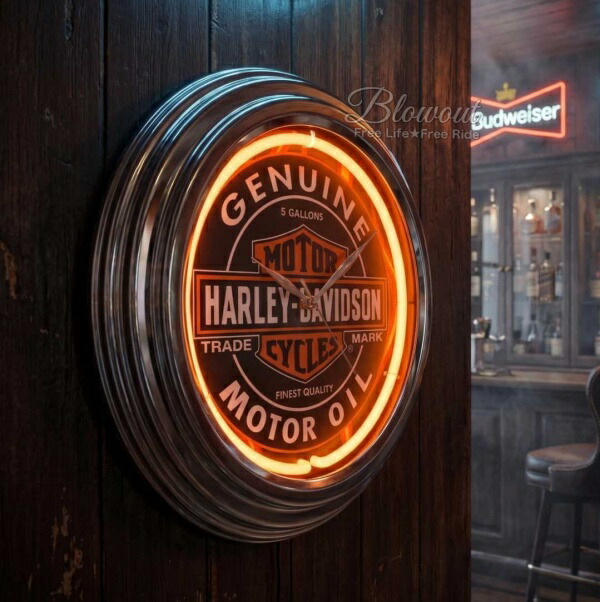 ハーレー ネオンクロック 時計 看板 インテリア バイク 車 家具 アメリカン雑貨 BAR カフェ 店舗 ガレージ 酒 ハーレー 昭和レトロ 当時 コーラ｜Blowout Store