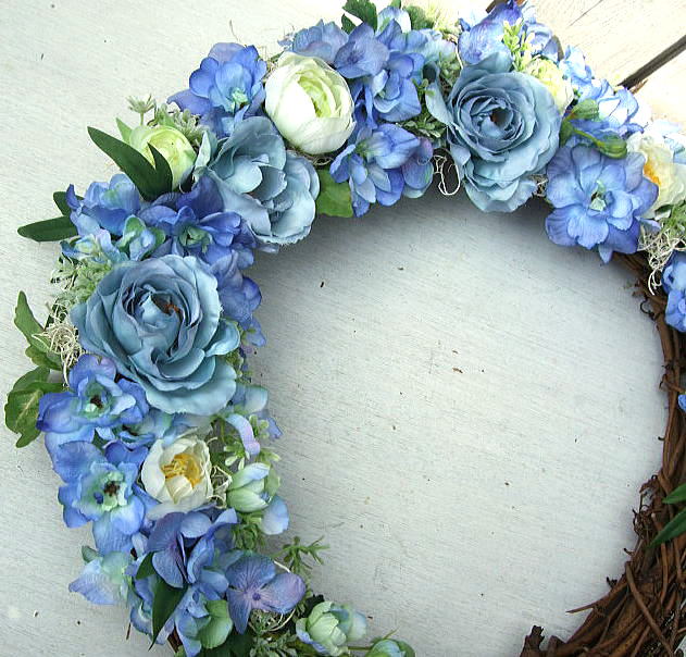 楽天市場 幸せ色の ブルーローズ リースサムシングブルー ブルーのリース 造花クリスマス クリスマスリースct加工 ウエルカムボード フラワーショップblue Candle