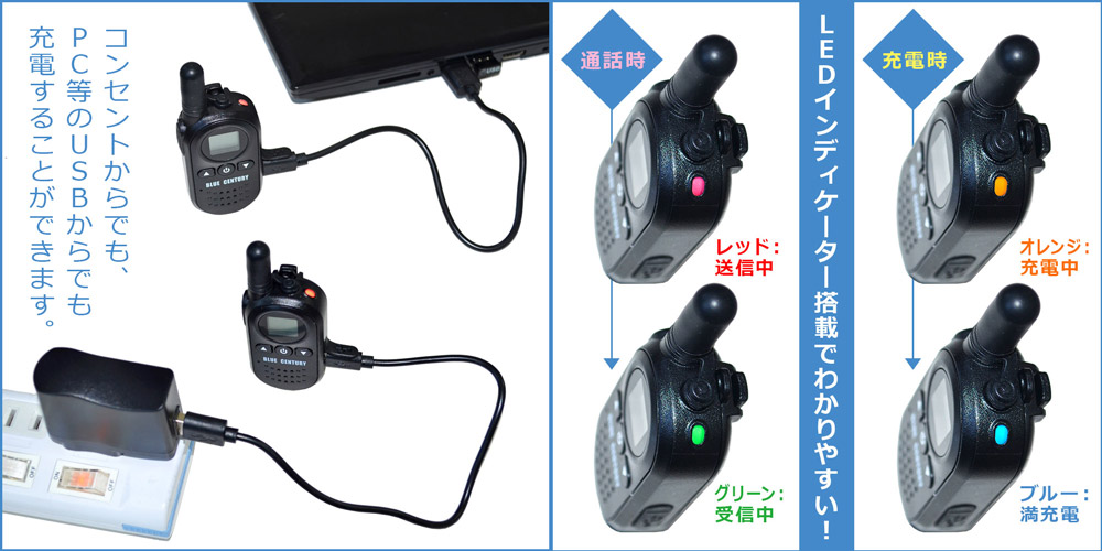 楽天市場 送料無料 当店限定商品 Bluecentury ブルーセンチュリー 特定小電力トランシーバー Chanty シャンティ 超小型 2台セット 充電器 ベルトクリップ等付属 インカム 無線機 1年保証あり Blue Century 楽天市場店