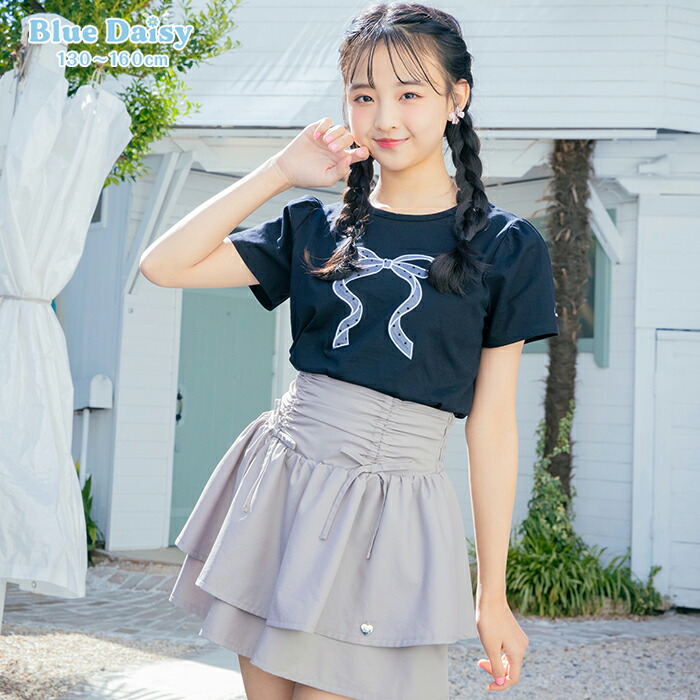 BlueDaisyサイドリボンティアードキュロットボトムスキュロットキッズジュニア小学生女の子ガーリー130cm140cm150cm160cm