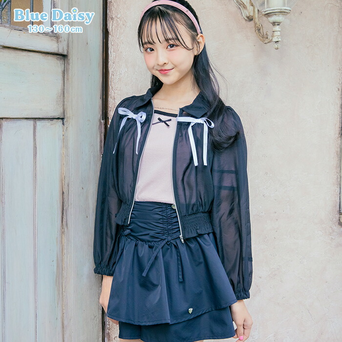 BlueDaisyサイドリボンティアードキュロットボトムスキュロットキッズジュニア小学生女の子ガーリー130cm140cm150cm160cm