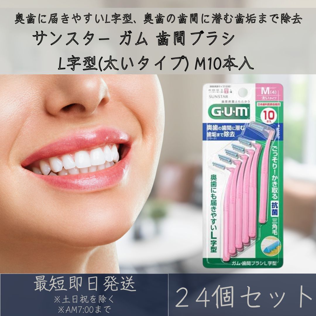 サンスター GUM ガム L字型 太いタイプ Mサイズ 10本入 歯間ブラシ 24個セット オーラルケアグッズ