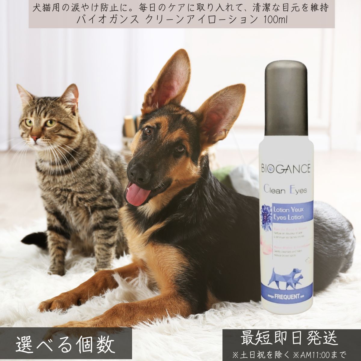 バイオガンス クリーンアイローション 100ml │ BIOGANCE INO イーノ 犬 猫 ペット アイケア 目の洗浄 涙やけ 目ヤニ 汚れ 目元ケア 低刺激 無着色 天然成分 優しい お手入れ ペット用品 オーガニック パラベンフリー アルコールフリー