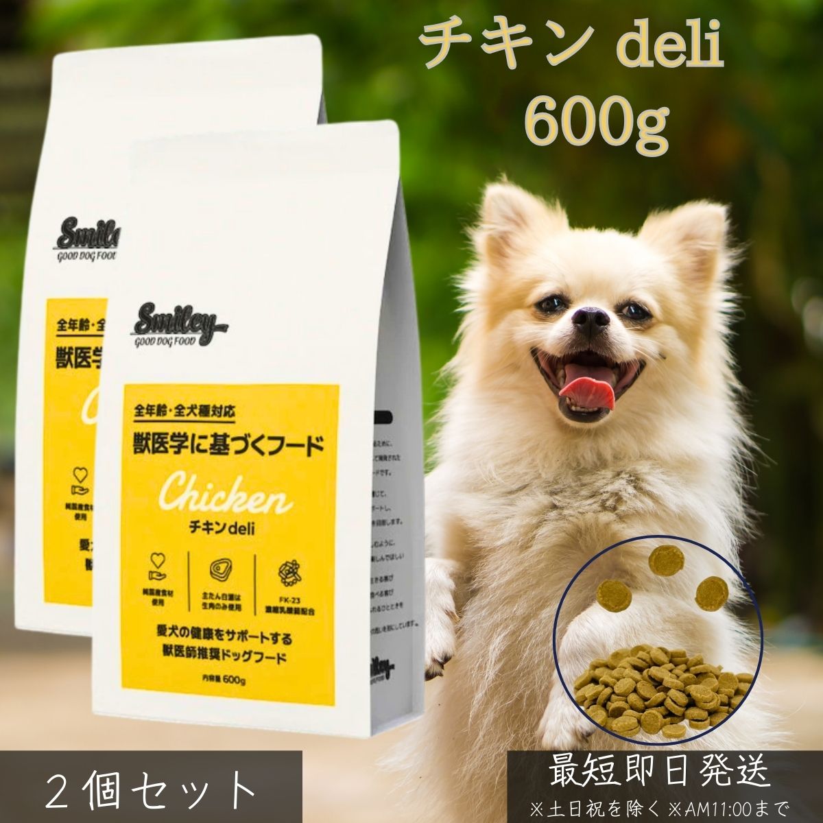 チキンデリ 600g ×2個セット │ 国産 ドッグフード 無添加 グルテンフリー 獣医師監修 FK-23乳酸菌 犬用フード 低GI ノンオイルコーティング 成犬 シニア犬 健康維持 皮膚 被毛