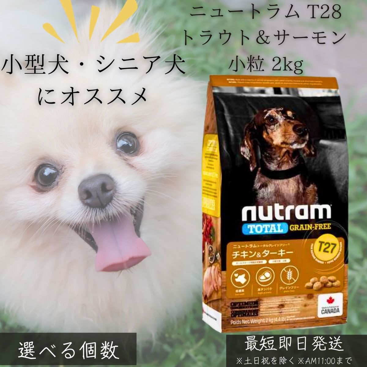 ニュートラム T27 チキン＆ターキー 小粒 2kg │ カナダ産 ドッグフード グレインフリー 高タンパク 犬用フード 小型犬 成犬 シニア犬 健康維持 毛艶 皮膚 関節 ケア 無添加 ペットフード 【ギフト対応】 【ソーシャルギフト対応】 プレゼント｜健康雑貨のお店「blue horizon」