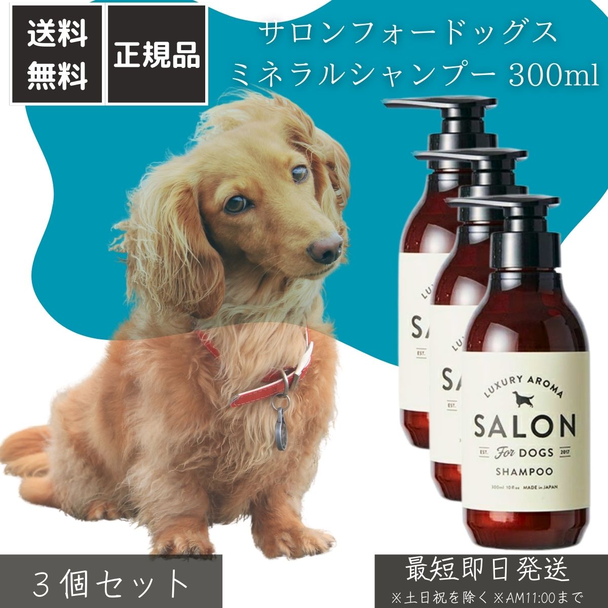 サロンフォードッグス ミネラルシャンプー 300ml ×3個セット │ 天然由来成分配合 犬用シャンプー 泡立ち泡切れ良好 敏感肌対応 レモングラス イランイラン 高級フレグランス