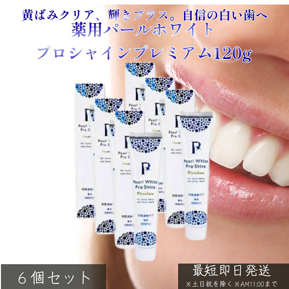 パールホワイト プロシャイン PG 120g ×6個セット│ ホワイトニング 歯磨き 着色汚れ ステインケア つるつる 歯の白さ 口臭予防 大容量 オーラルケア 光沢剤配合 口元ケア 30代女性に人気 【ギフト対応】 【ソーシャルギフト対応】 プレゼント|健康雑貨のお店「blue horizon」