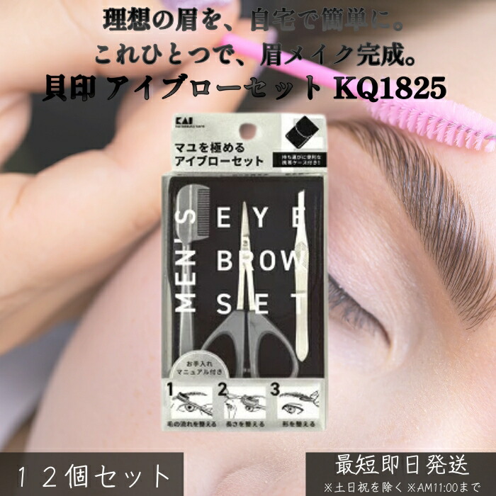貝印 アイブローセット KQ1825 ×12個書き割り │ 美眉世話をする まゆ墨撥ねのける ピンセット 眉毛はらい 持ちはこぶ用 パウダーコンパクト メイク未経験者にもおすすめ 気どらずにな眉に整える 亭主もち用 眉メイク 基本原理書き割り  【差し上げ物相応う】 【ソーシャルギフト相応う】 差し上げ物