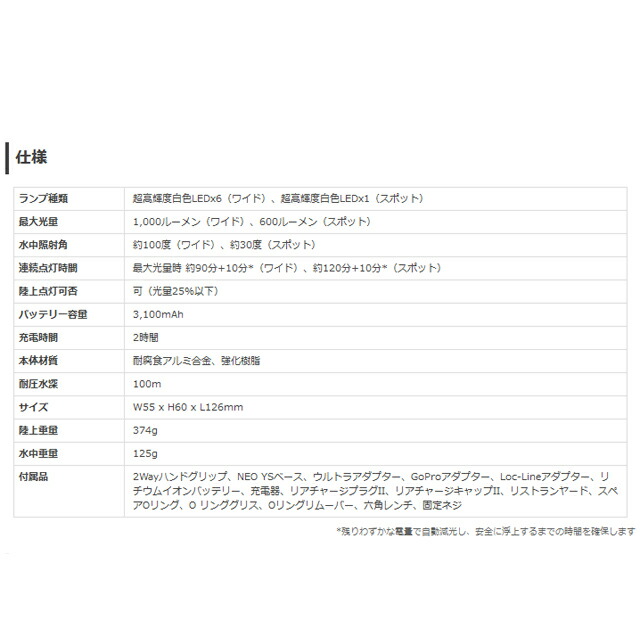 【送料無料!】Fisheye(フィッシュアイ)FIXNEO1000DXSWIIダイビング水中ライト