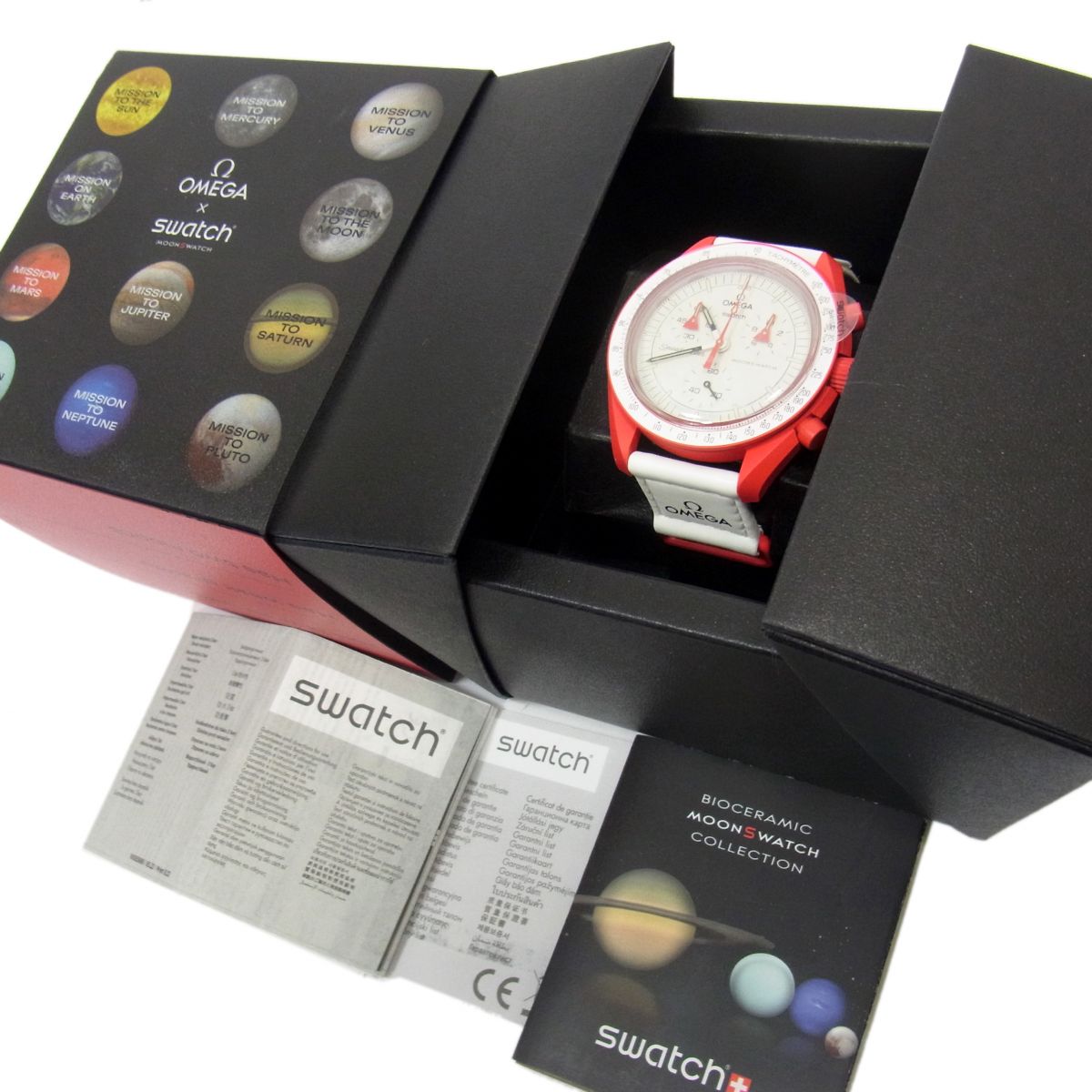 【中古】極美品◇OMEGA×swatch S033R100 ムーンスウォッチ ミッショントゥマーズ スピードマスター クォーツ オメガ×スウォッチ 時計 取説 箱付
