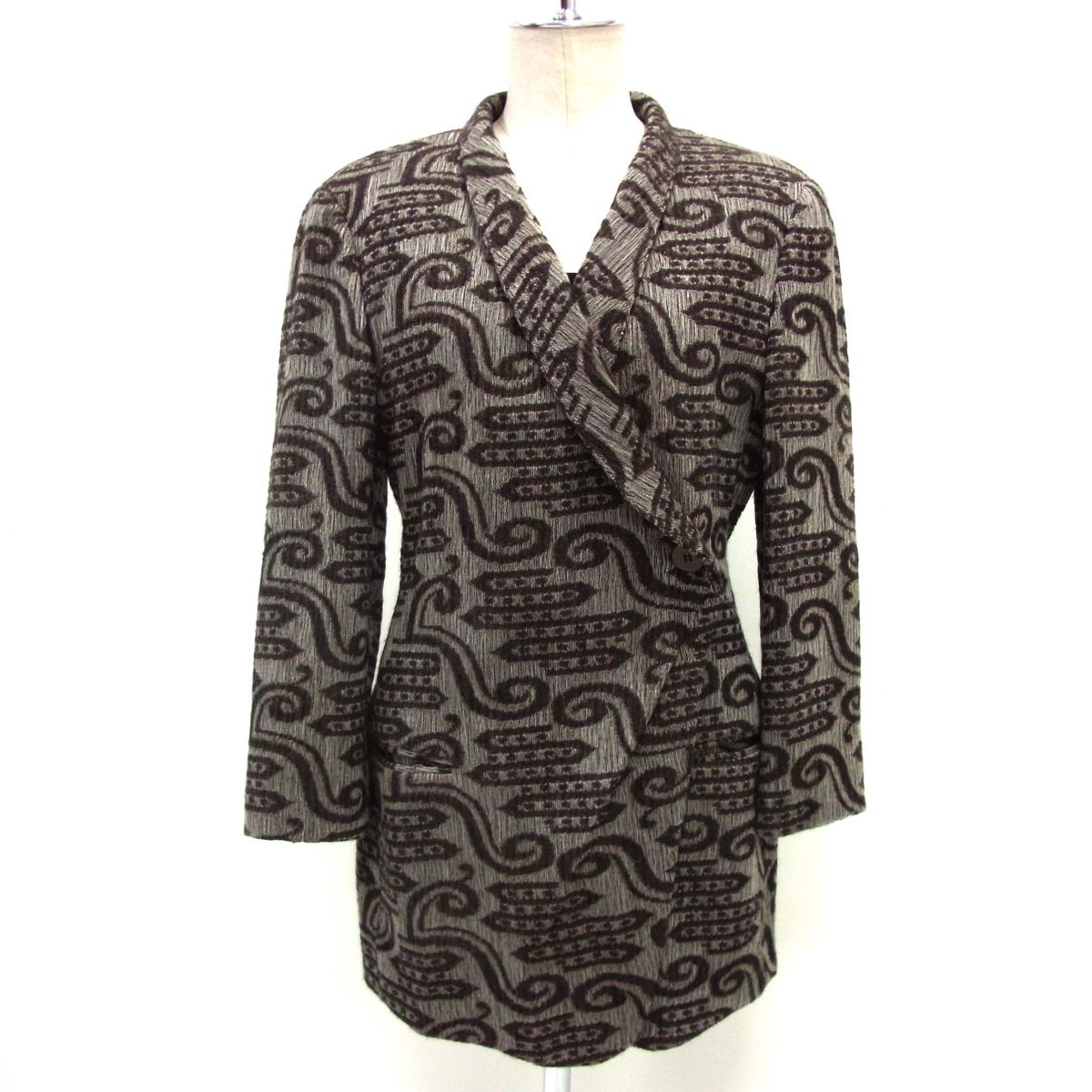 【中古】90s◆GIORGIO ARMANI ジョルジオアルマーニ 黒タグ 総柄 デザイン ジャケット イタリア製 レディース｜ユーズドセレクトショップ BLUE