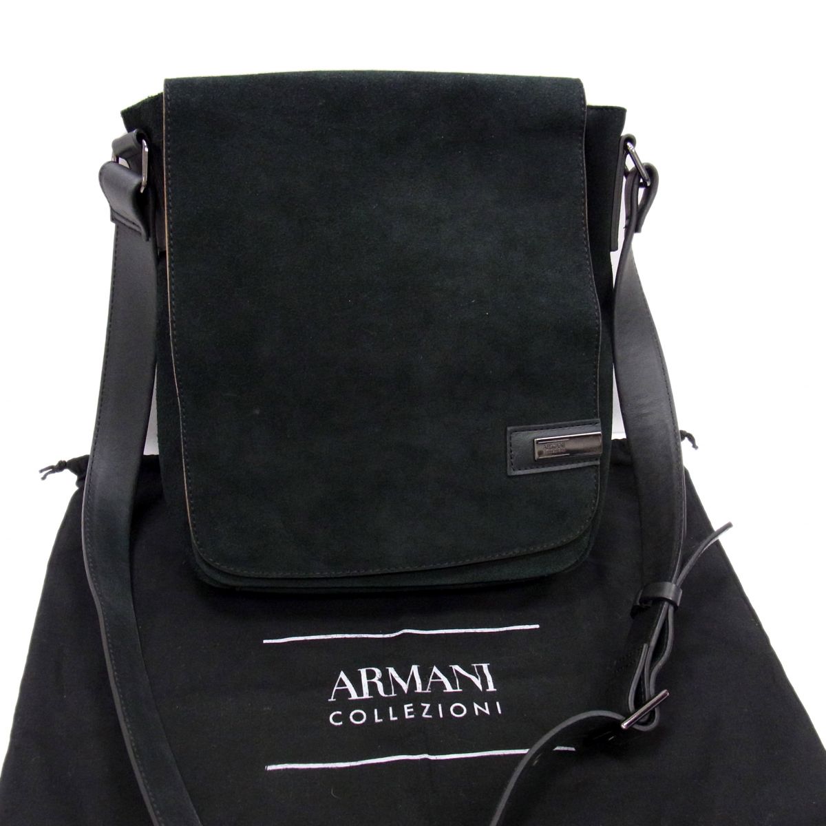 【中古】◇ARMANI COLLEZIONI フラップ式 レザーショルダーバッグ ブラック アルマーニ コレツィオーニ クロスボディバッグ メンズ イタリア製|ユーズドセレクトショップ BLUE