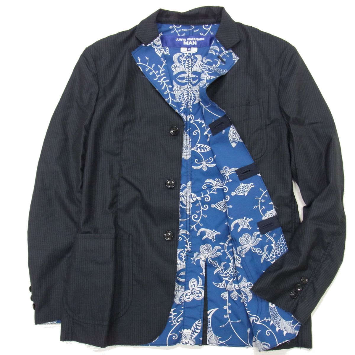 【中古】☆JUNYAWATANABE COMMEdesGARCONS MAN 22SS ウールシルク ストライプ リバーシブル テーラードジャケット メンズ|ユーズドセレクトショップ BLUE