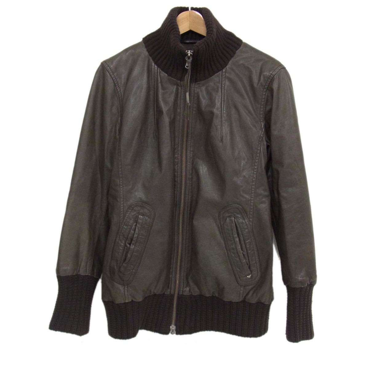 【中古】◇ARMANI JEANS レザー フライト ジャケット リブニット ブルゾン アルマーニ ジーンズ ダークブラウン 革ジャン 激シブ メンズ