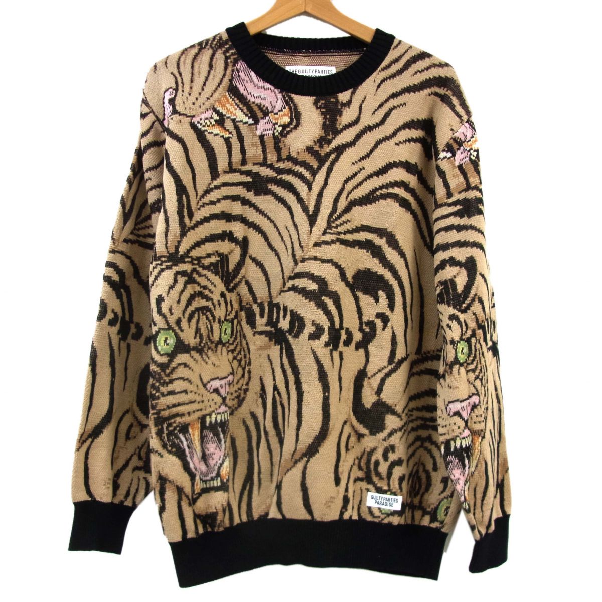 【中古】美品◆WACKO MARIA×TIM LEHI ニットジャガード スウェーター 虎柄 22年模範例 日本製 ワコマリア ティムロバート・エドワード・リーご機嫌 メンズ