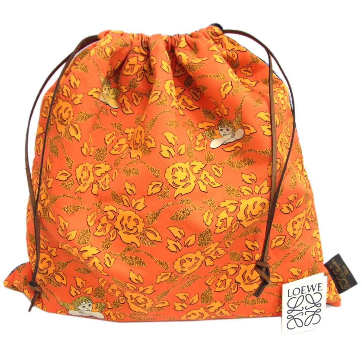 【中古】美品◆LOEWE ロエベ パウラズイビザコレクション パウラ ラージ ドロー ストリングポーチ 天使柄 総柄 レディース