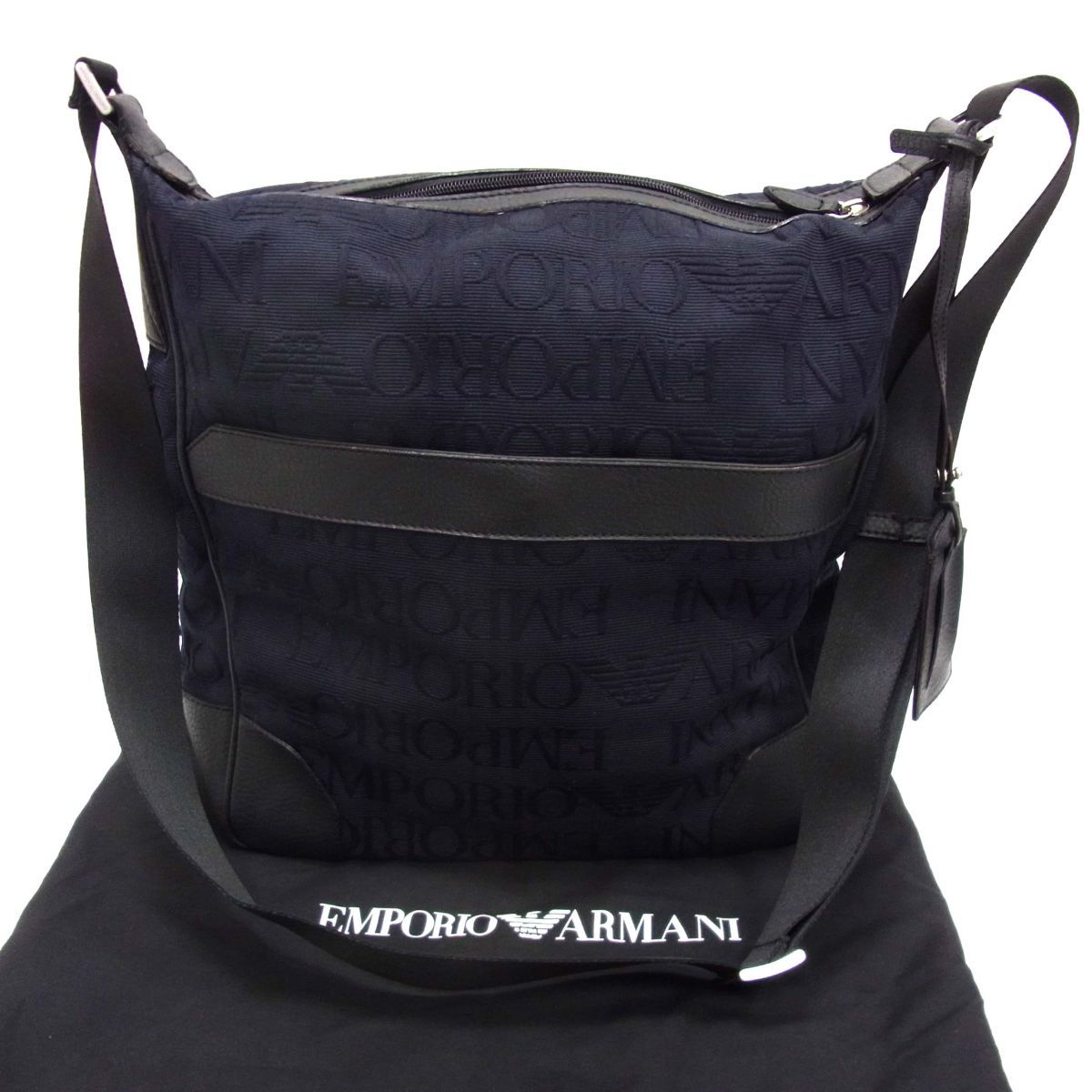 【中古】美品◆EMPORIO ARMANI アルマーニ ショルダーバッグ ロゴ柄 イタリア製 メンズ
