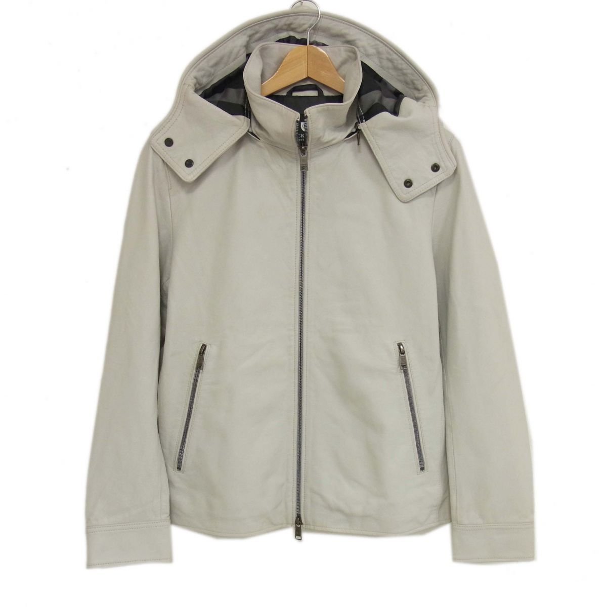 【中古】◇BLACK LABEL CRESTBRIDGE レザー ジップアップ パーカージャケット グレー ブラックレーベル クレストブリッジ メンズ|ユーズドセレクトショップ BLUE