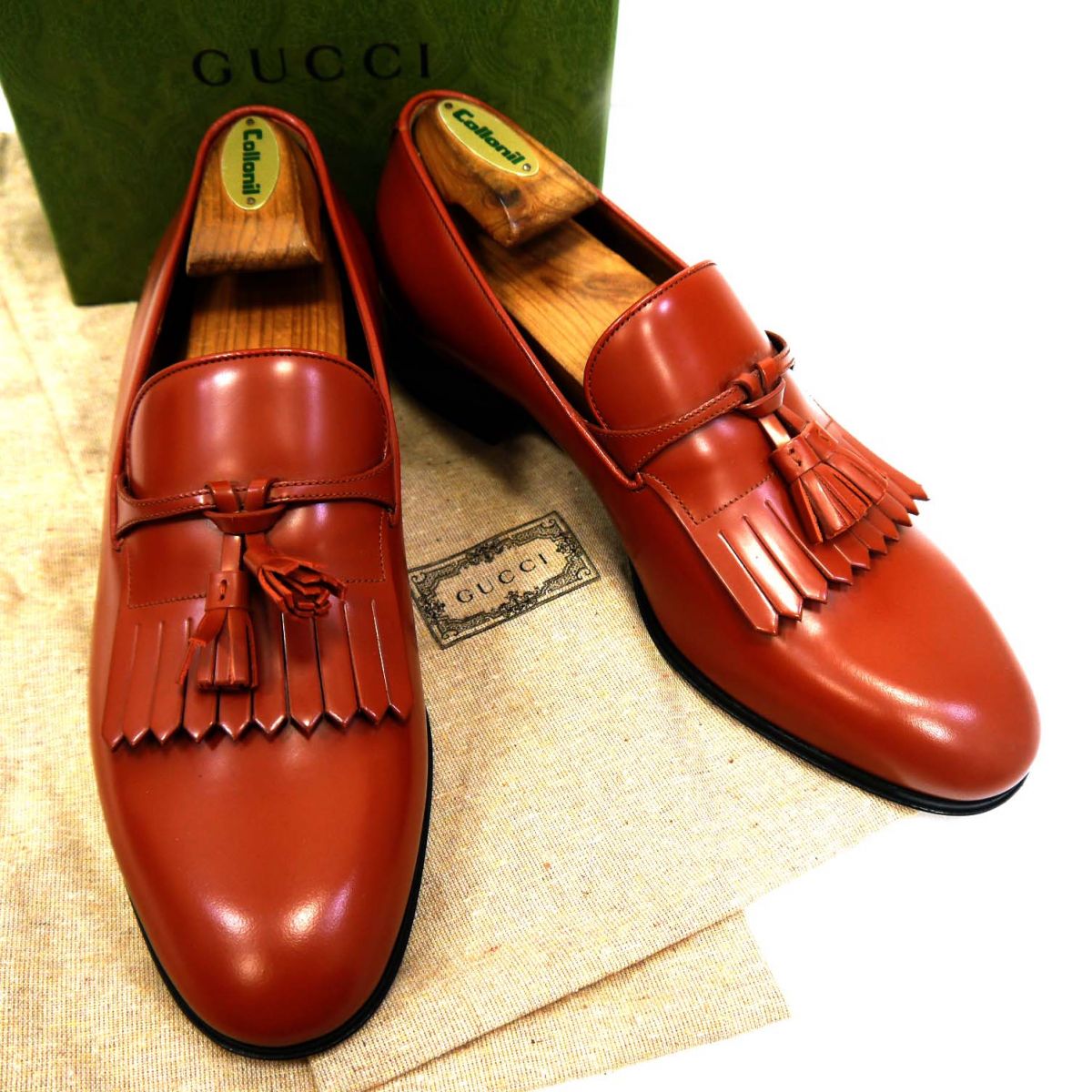 【未当て嵌める】◆GUCCI グッチ タッセルローファー なめし革シューズ イタリア製 キルトフリンジ メンズ