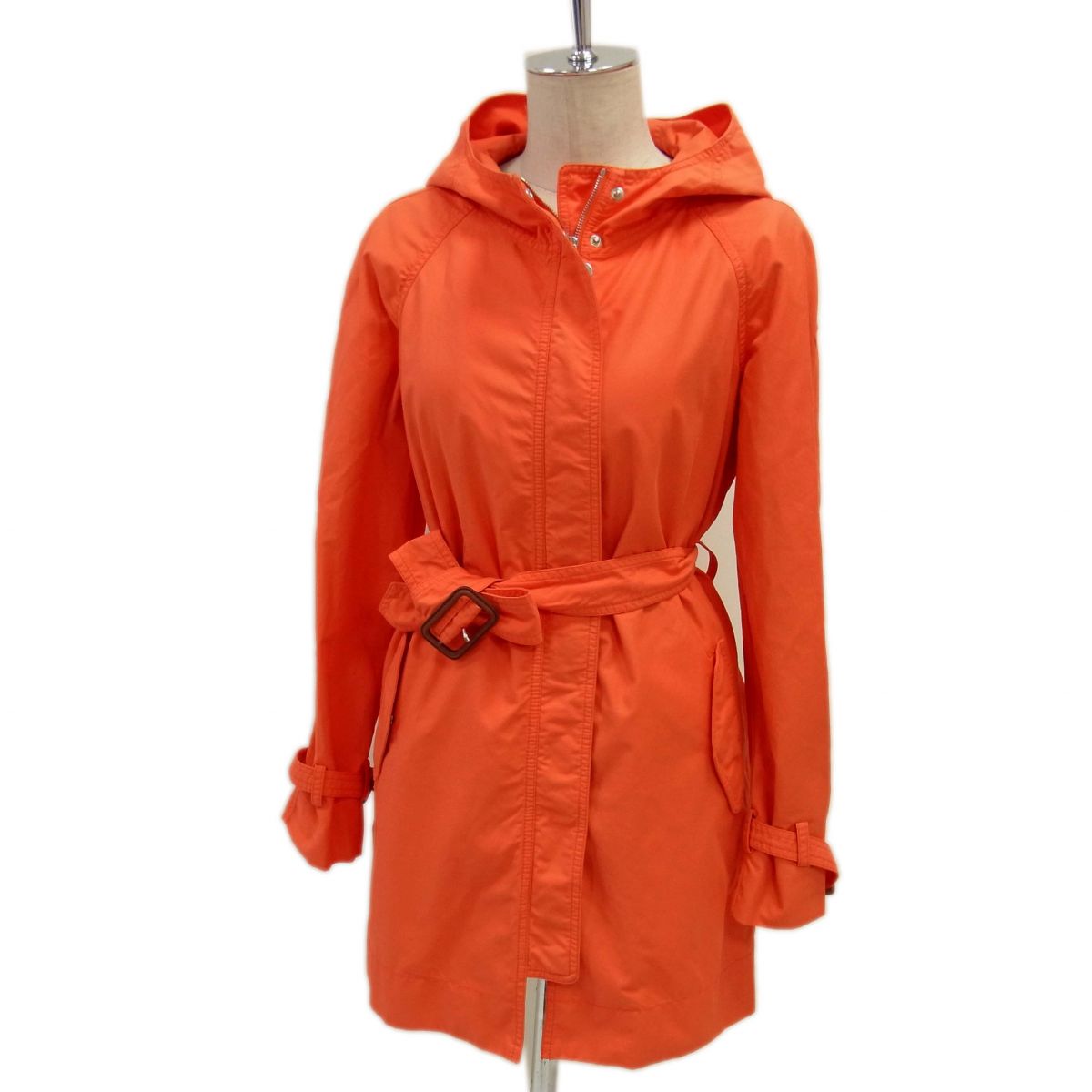 【中古】◇MONCLER ISIDE GIUBBOTTO イジデ フーデッドトレンチコート コットン オレンジ モンクレール 秋春物 レディース ルーマニア製