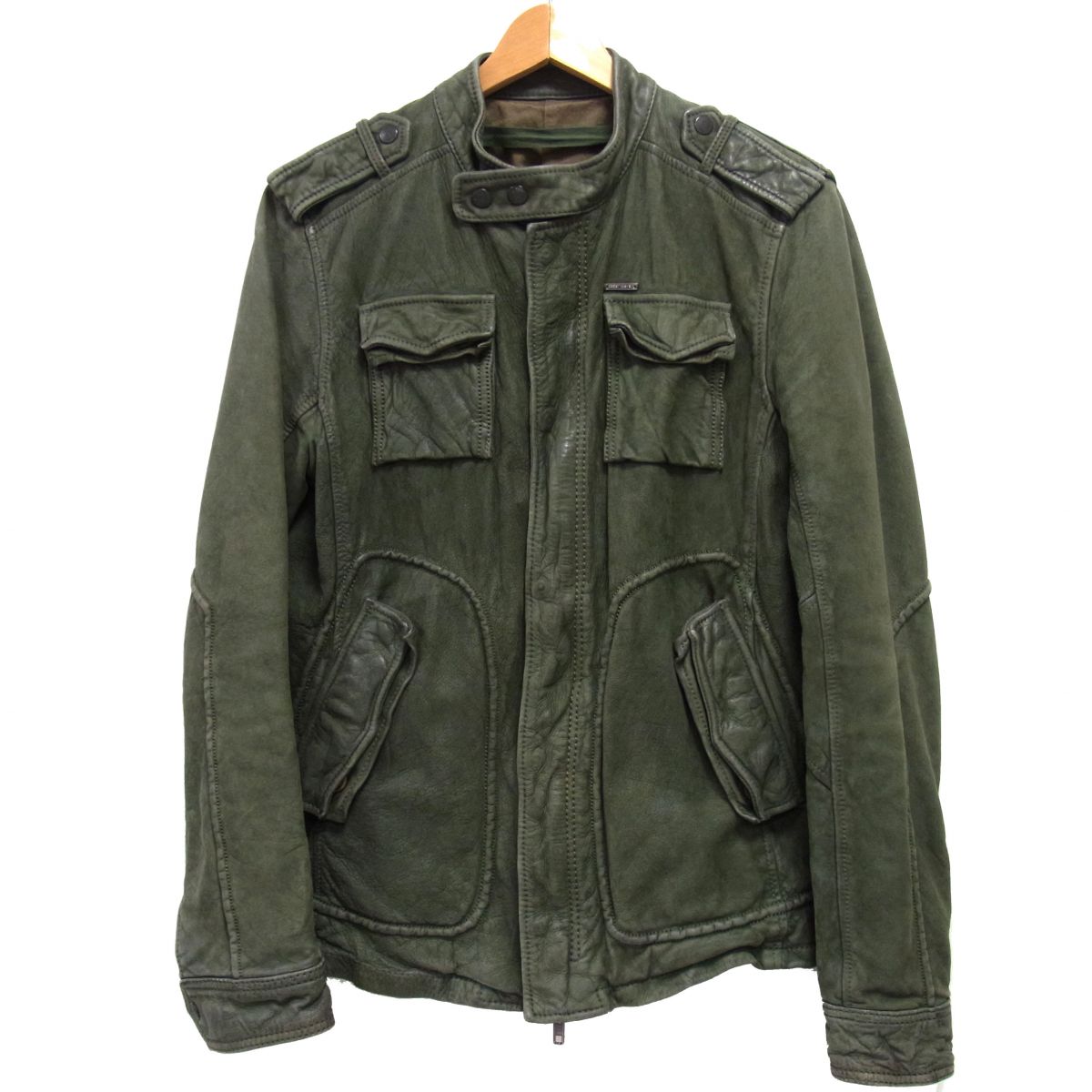 【中古】☆DIESEL ディーゼル レザージャケット 牛革 エポレット ミリタリー メンズ|ユーズドセレクトショップ BLUE