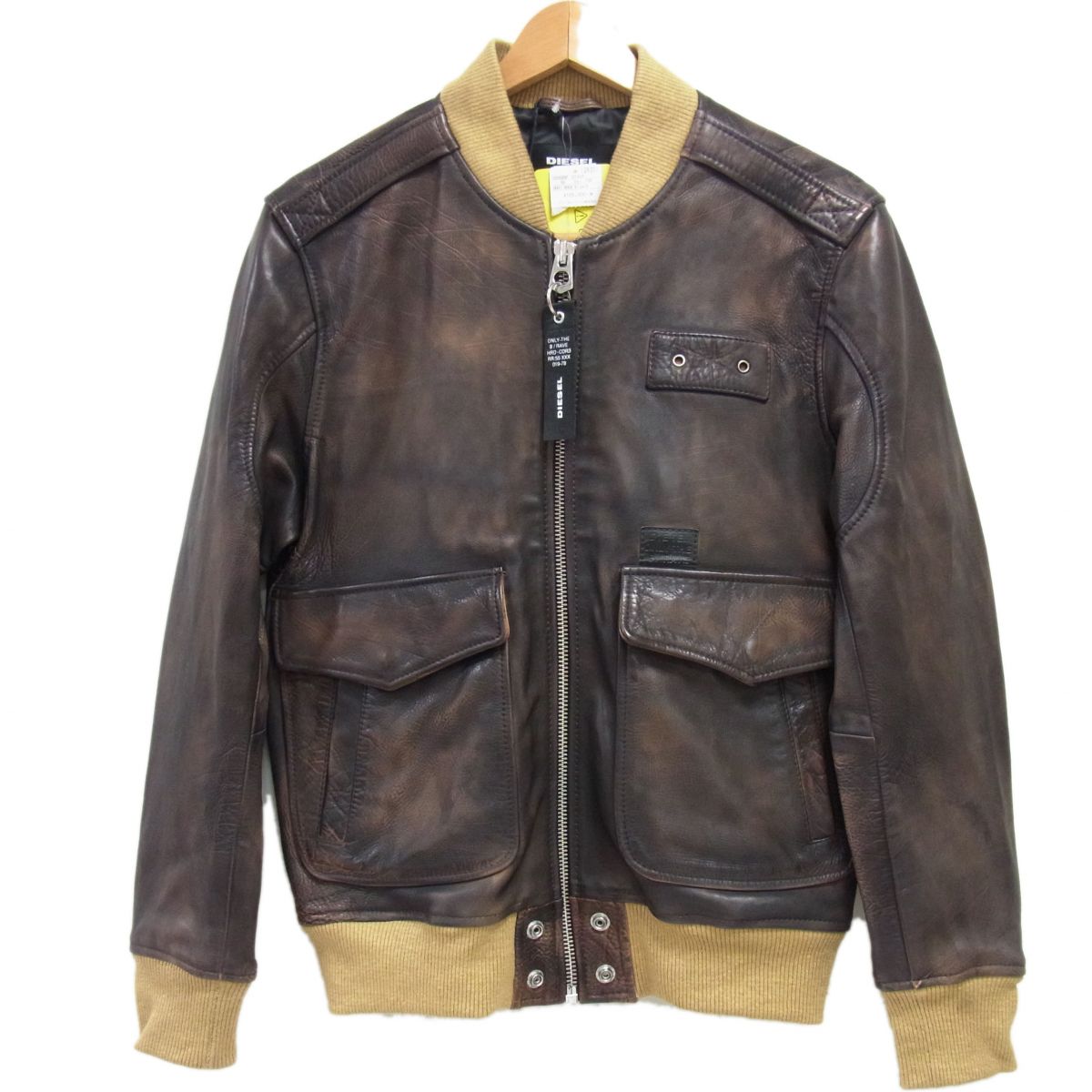 新品 定価115,500円☆DIESEL ディーゼル レザージップジャケット 牛革 メンズ L-OIUKI ヴィンテージ加工