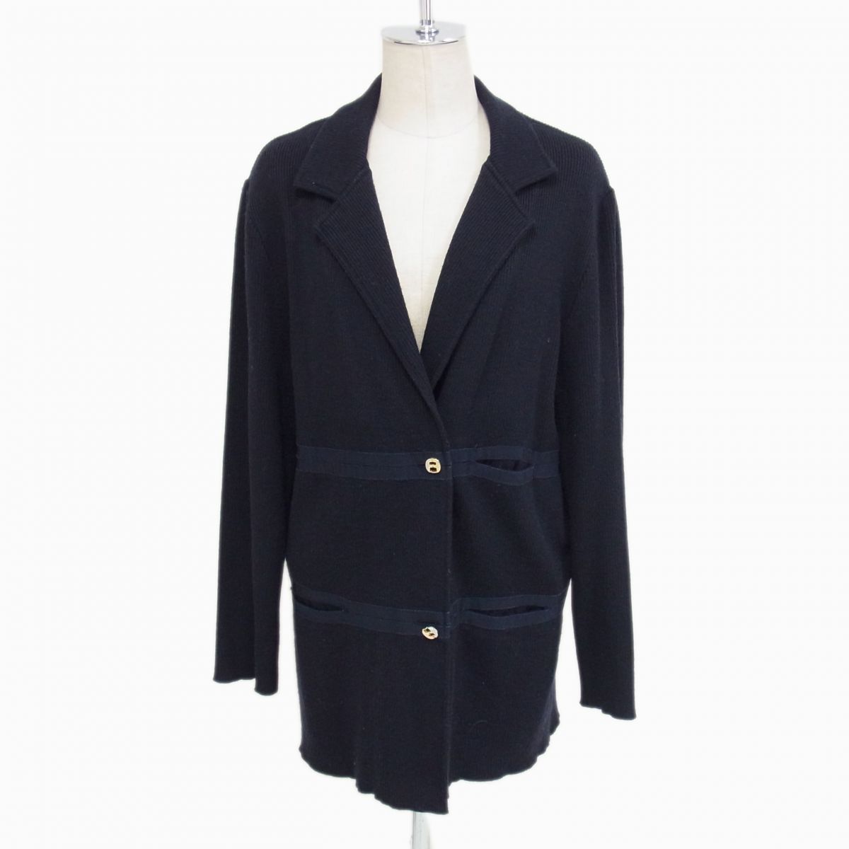【中古】◇Salvatore Ferragamo リブニット デザインジャケット コート ダークネイビー サルヴァトーレフェラガモ レディース イタリア製