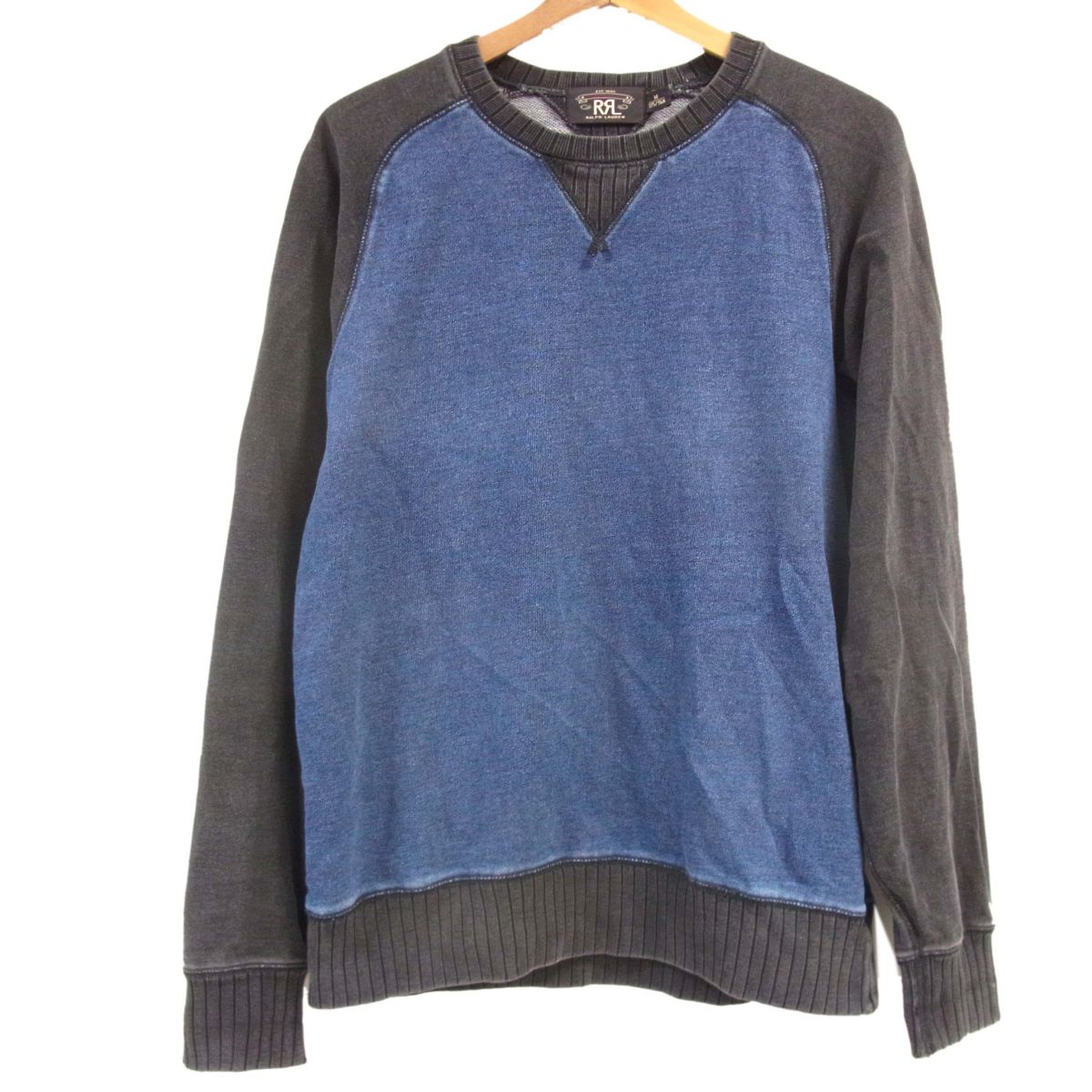 【中古】◆RRL RALPH LAUREN インディゴ ラグランスウェット 両V 調教師 ダブルアールエル ラルフローレン メンズ