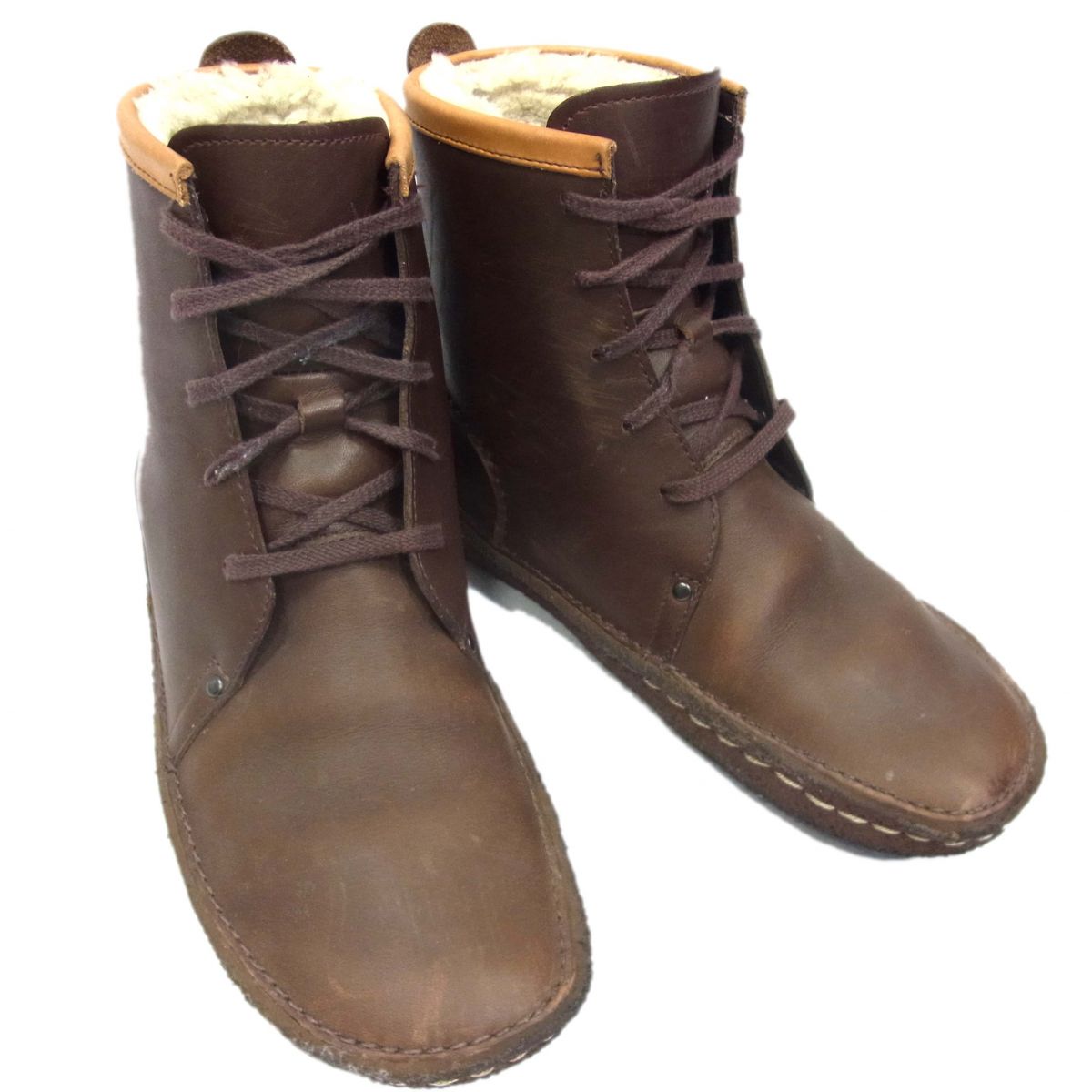 【中古】◆Clarks ORIGINALS クラークス レザーブーツ ムートンボアライニング レースアップブーツ 本革 メンズ