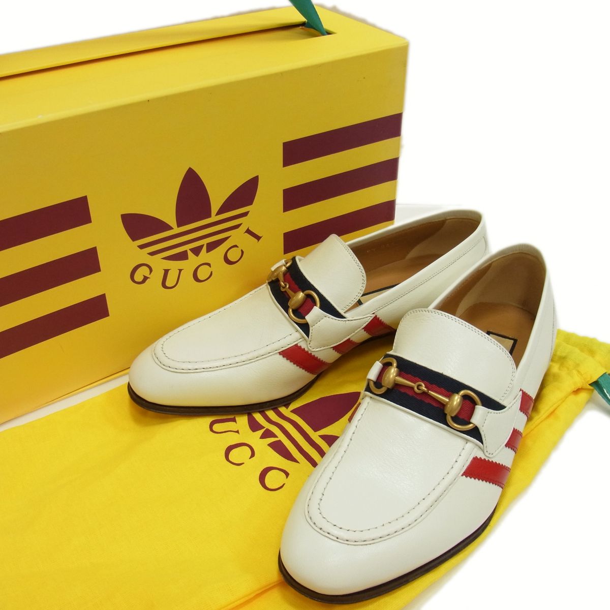 【未使用】☆GUCCI×adidas 3ストライプ ホースビットレザーシューズ ローファー メンズ 22年モデル イタリア製 シェリーライン