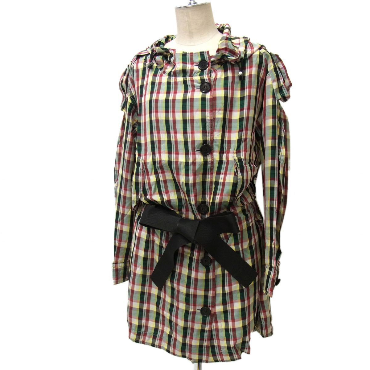 【中古】美品☆BURBERRY LONDON フーデッド 厚地の外套 マドラス照合のしるし スプリングコート レディース 春物 胴締め付き添い人 バーバリー