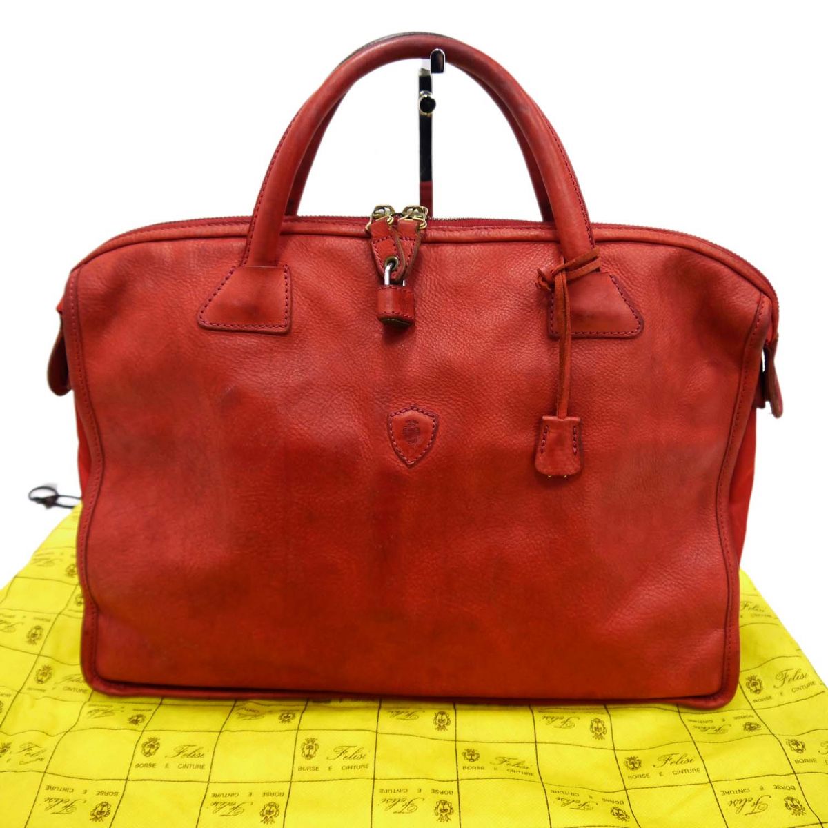 【中古】◆Felisi フェリージ 商行為御徒面子 レザーブリーフケース 鍵付き添い人 南京錠 イタリア製 ハンドバック ナイロンうつり変わり メンズ