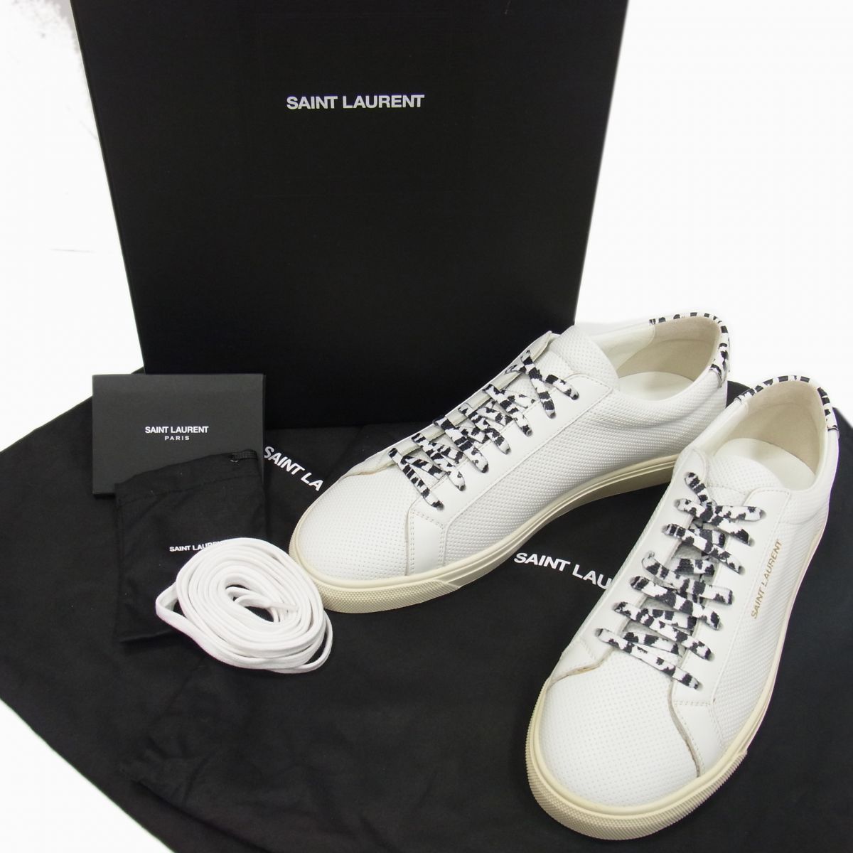新品 通貨価値75.000円◇SAINT LAURENT BABYCAT ANDY なめし革スニーカー パンチングレザー 置き目撥ねのける サンローラン 保護すること袋 替紐 箱付