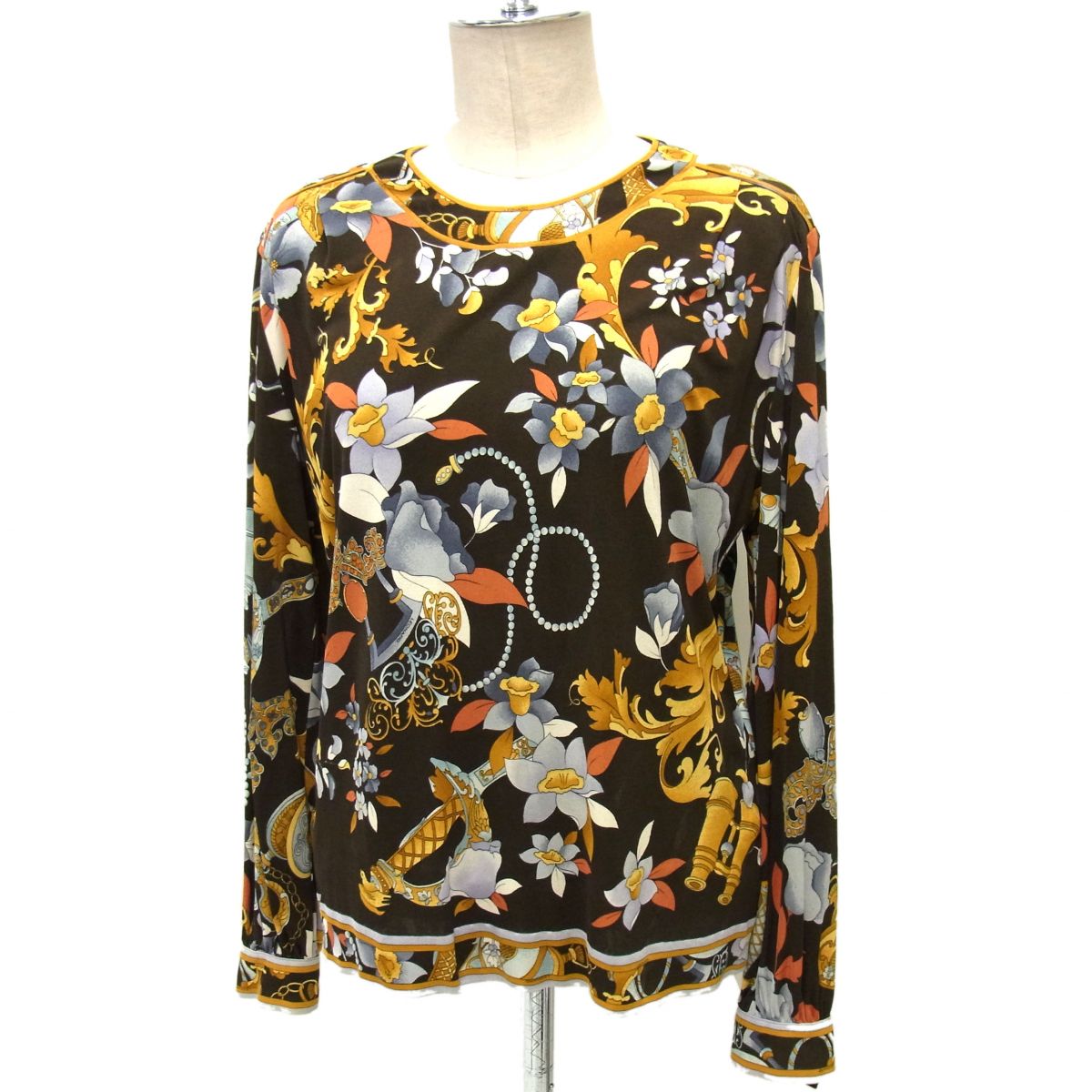 【中古】☆LEONARD レオナール 長袖カットソー シルク100% 花柄 バロック柄 フラワー レディース 絹100% シルクジャージ|ユーズドセレクトショップ BLUE