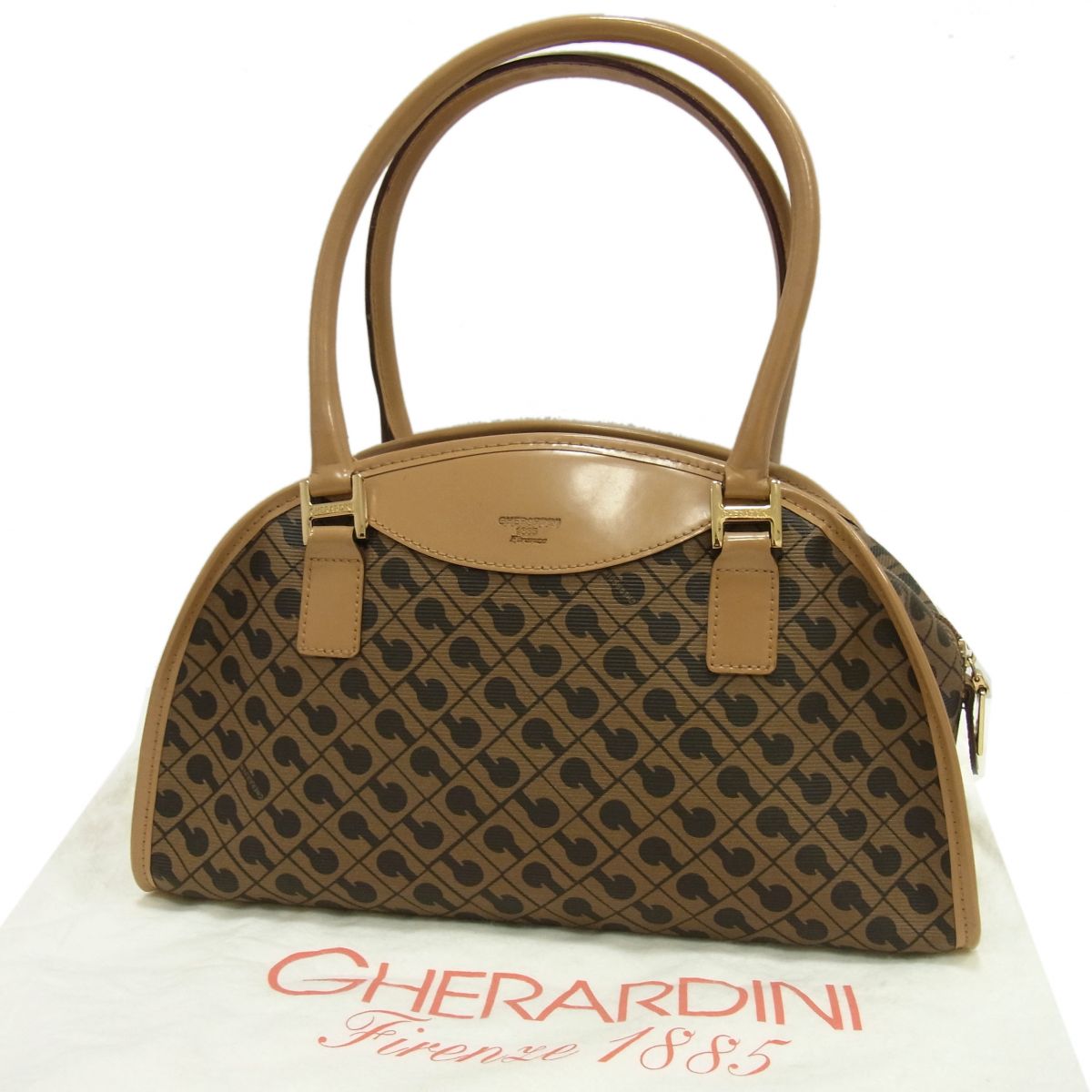 【中古】☆GHERARDINI ゲラルディーニ ハンドバック レディース G目じるしモノグラム 鞄 イタリア製 PVC上塗り 総柄 保護すること袋付き添い人