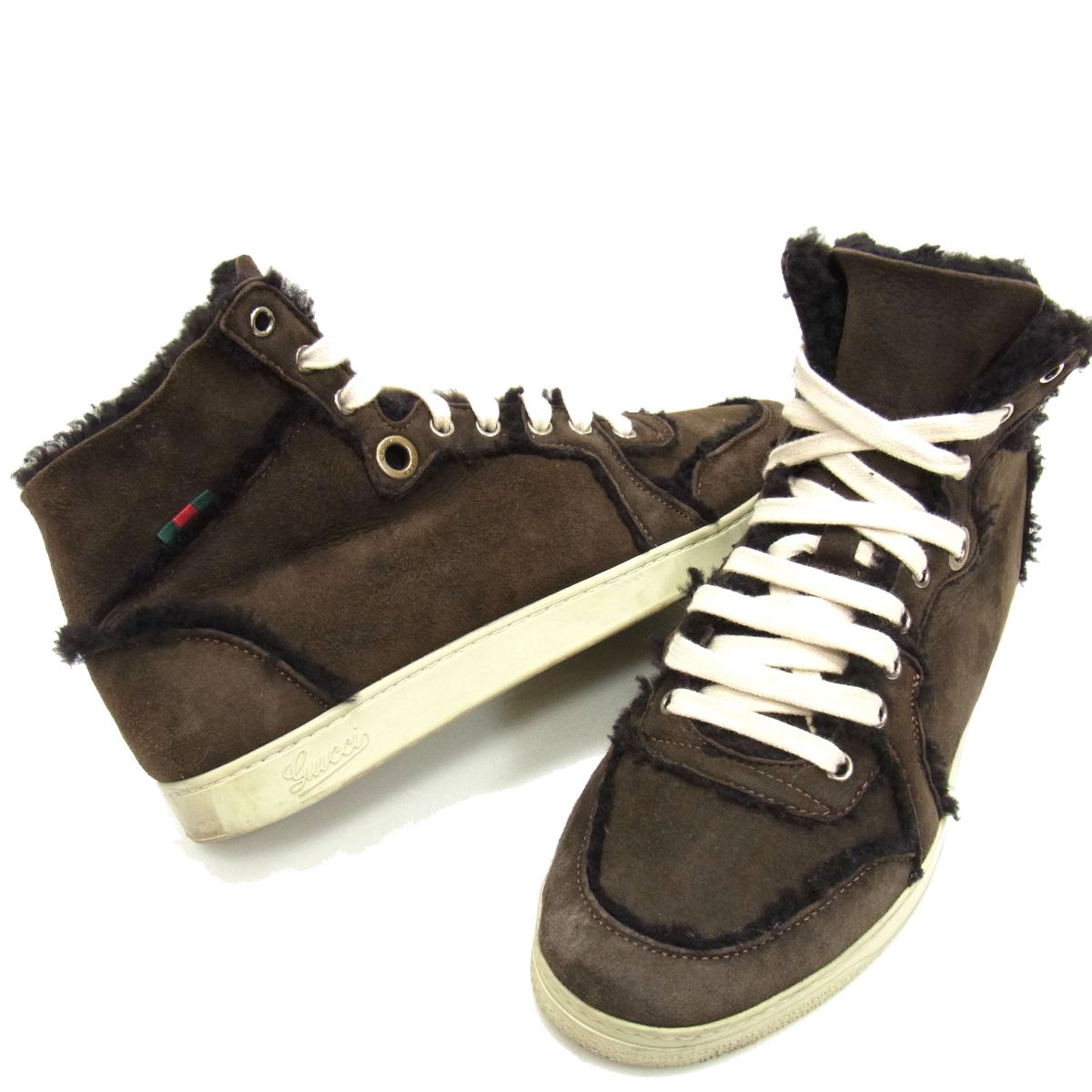 【中古】☆GUCCI グッチ 羊肉 ハイカットスニーカー イタリア製 メンズ 赤銅色 シューズ 靴