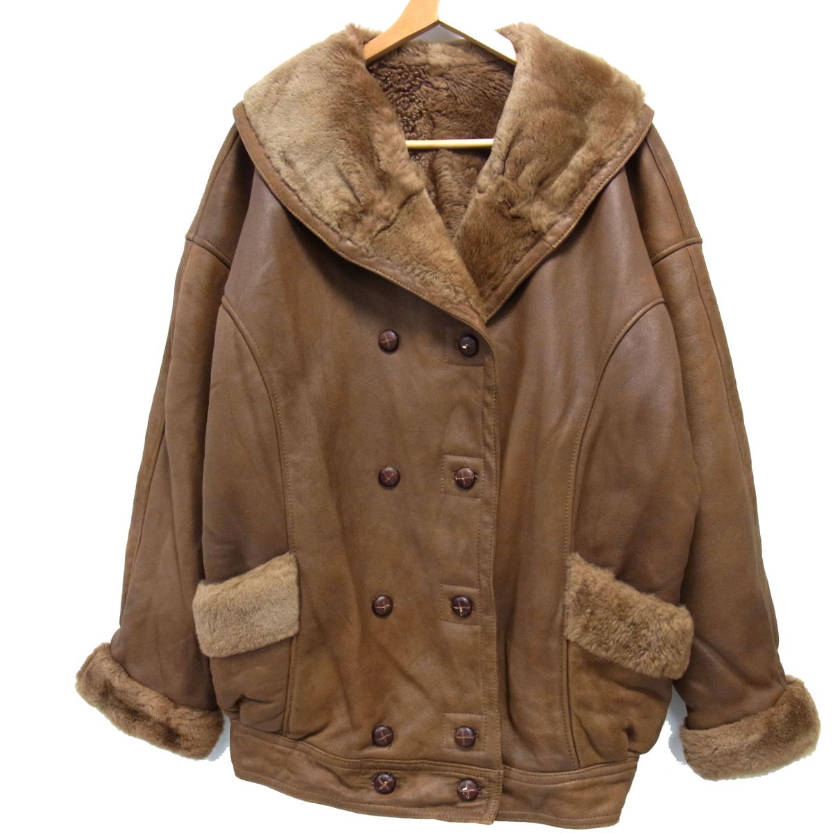【中古】☆エスパニア製 ラムレザーコート 厚地の外套大きさ 羊革 メンズ 本当のなめし革 赤銅色