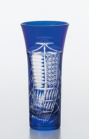 Blueactusaono Oriental Sasaki Glass Yachiyo Cut Glass Vase