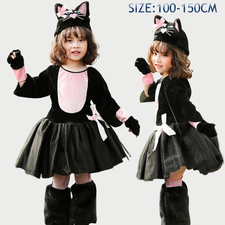 【限定P20倍!】女の子 ハロウィン 猫 衣装 子供 ネコ コスプレ ワンピース 黒猫 女の子 猫 仮装 キャット ハロウィーン コスチューム キッズ 100 110 1