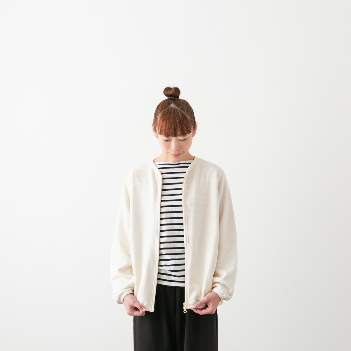 【10%OFFクーポン配布】harmonie アルモニ ＜br /＞30/10 ヴィンテージ 裏毛 ノーカラー ダブルジップ カーディガン 4色 62590585