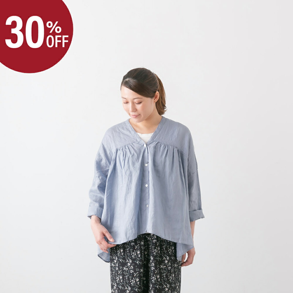 【30%OFF】(メール便OK) TRAVAIL MANUEL トラバイユ マニュアル ウォッシュリネン L/Sギャザーブラウス 3色 3012-52｜bluebeat web store ブルービート