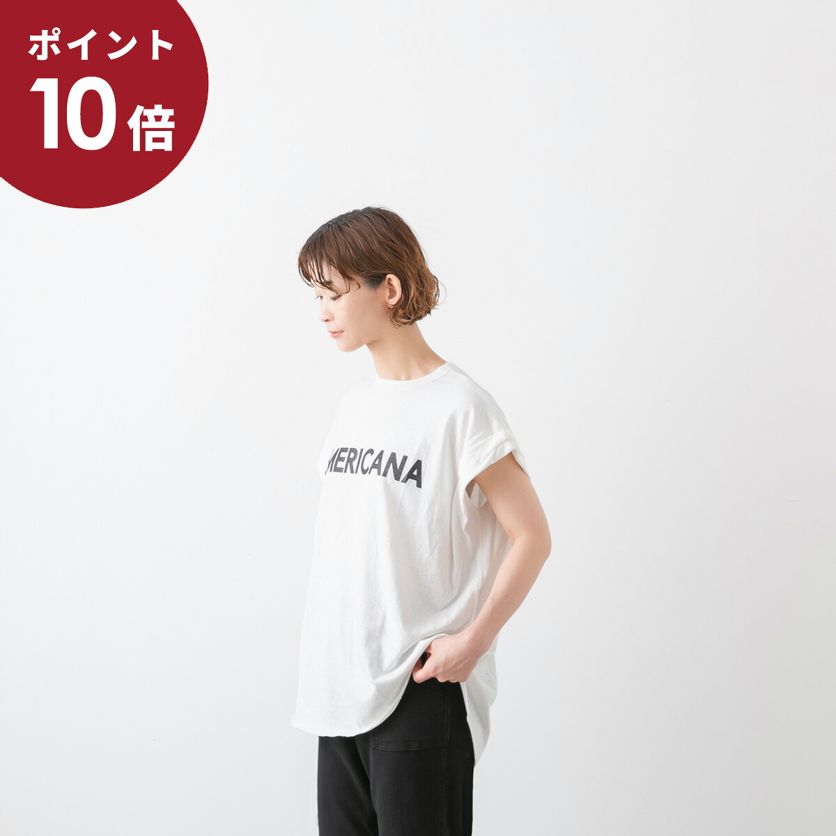 【ポイント10倍】(メール便OK) ＜br /＞Americana アメリカーナ ＜br /＞ロールアップスリーブ ロゴプリント Tシャツ 4色 BRF-M-761A/2