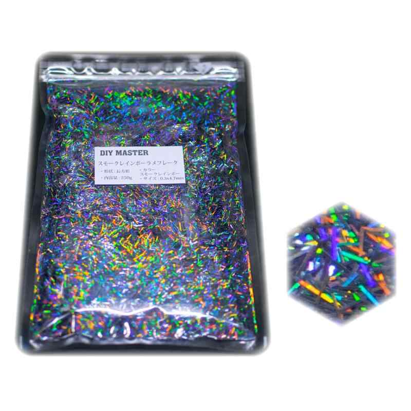 DIY MASTER スモークレインボー ラメ フレーク ロング 0.3mmx4.7mm (大) 250g|Blueberry