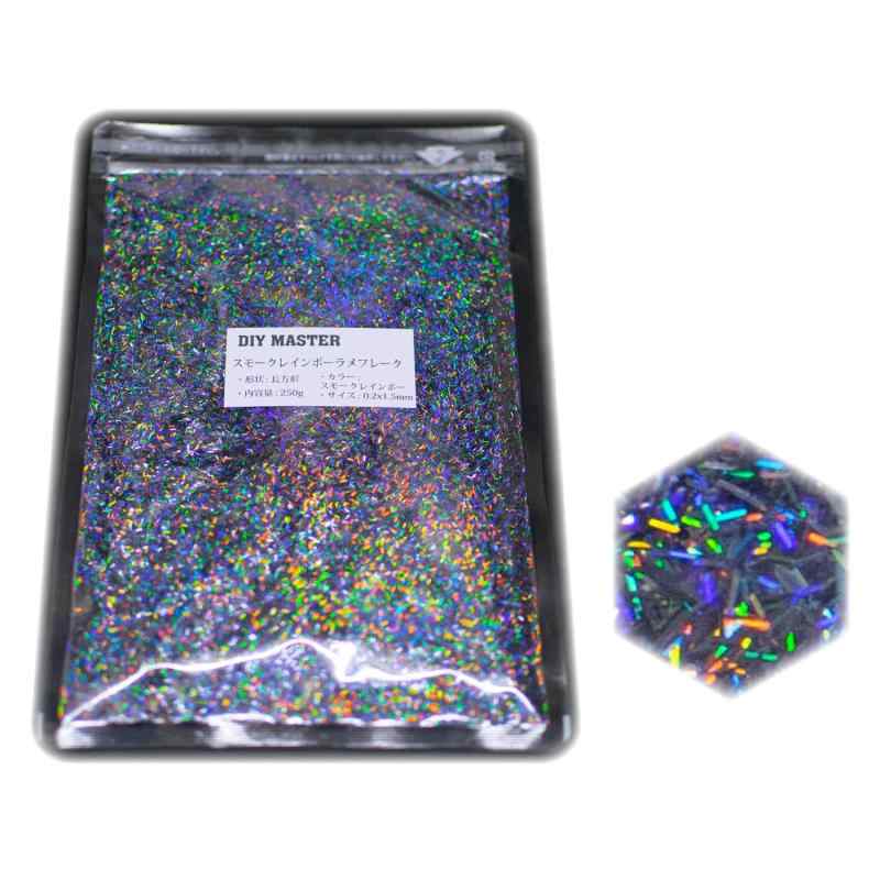 DIY MASTER スモークレインボー ラメ フレーク ロング 0.2mmx1.5mm (小) 250g|Blueberry