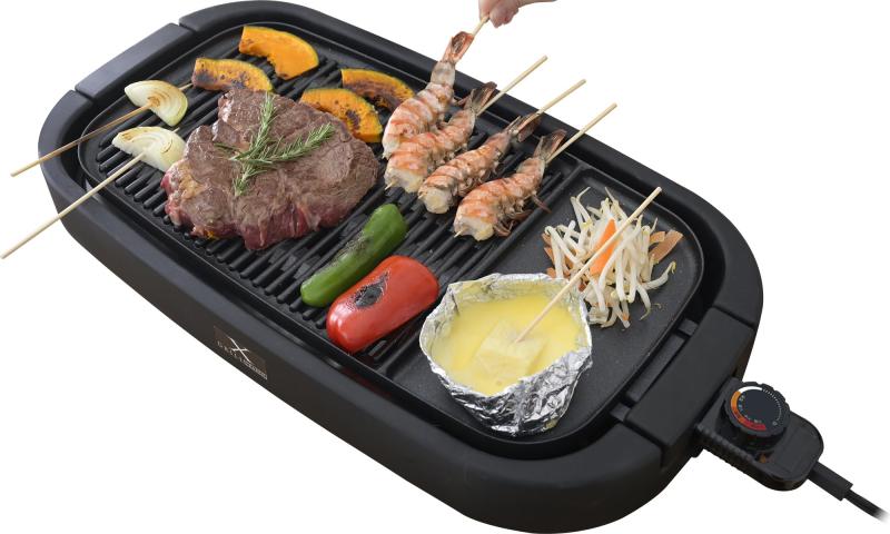 [山善] 焼き肉食べ物屋 減煙 広々とした一皿 XGRILL GRANDE「早いところ、美味しく焼ける」 煙約80%/油ハネ約80%とり捨てる 高射撃能力 (熱度自然調整 約80~250℃) 保温 焼き肉一皿 油受け皿付き添い人 飾り気の無いお取りつくろう YGMD-